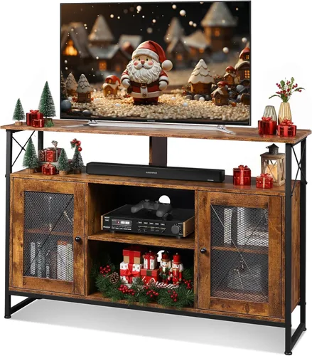 Miniatura 11 de WLIVE Soporte de TV para TV de 43 pulgadas, pequeño centro de entretenimiento con gabinete de almacenamiento y estantes ajustables, soportes de TV
