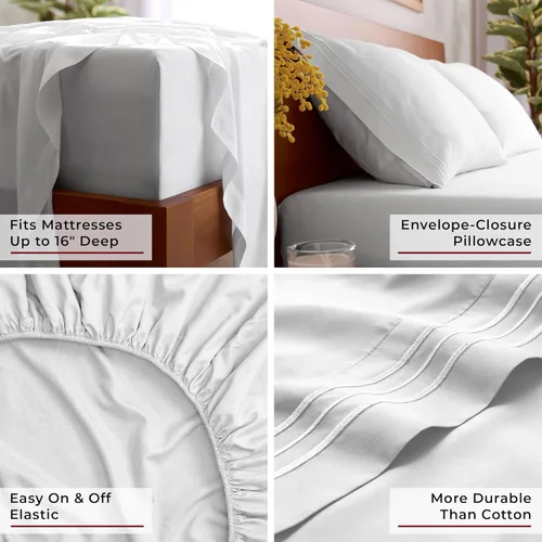Miniatura 5 de Mellanni Juego de sábanas tamaño matrimonial, 4 piezas de ropa de cama de la colección icónica de lujo, extra suaves, refrescantes, resistentes a
