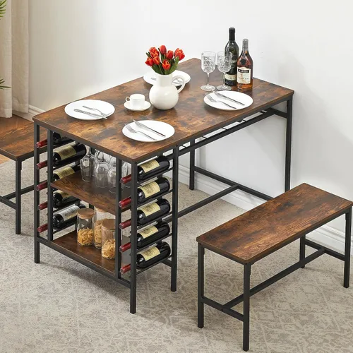 Miniatura 10 de IDEALHOUSE Juego de mesa de comedor para 4, juego de mesa de cocina para 4 con 2 bancos, juego de mesa de comedor rectangular con estante para Negro