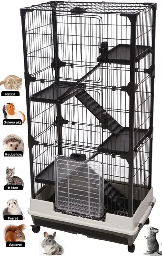 Miniatura 12 de Gran conejillo de Indias para interiores y exteriores, chinchilla, hurón, ardilla, erizo, gatito, conejo, conejo, casa, hábitat, pata segura, Negro