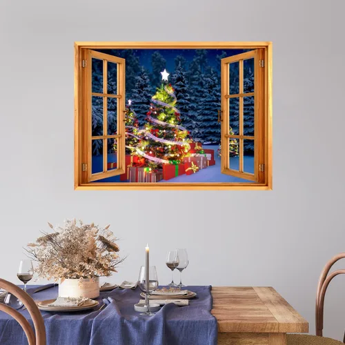 Miniatura 31 de wall26 Adhesivo de Pared Papá Noel Llevando Regalos Ventana Abierta Mural, No Se Despega y No Se Pega, Papel Tapiz No Tejido Decorativo