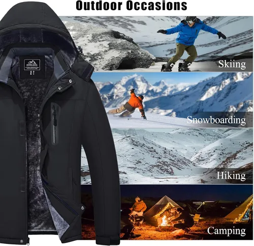 Miniatura 7 de MAGCOMSEN - Abrigos de invierno para hombre, impermeables, con forro polar, parka, con capucha, para esquiar, senderismo, trabajo Negro