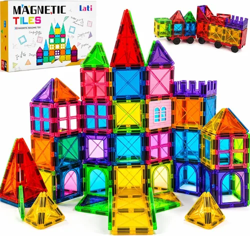 Miniatura 9 de LATI Juego de iniciación de azulejos magnéticos para niños, bloques de construcción magnéticos para principiantes para aprendizaje temprano, 2D