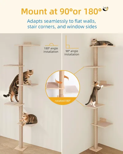 Miniatura 2 de Aechonow Árbol para Gatos de Pared de 80 Pulgadas de Alto, Cama Percha Superior de 15.8 Pulgadas para Gatos Adultos Grandes, Torre Ajustable