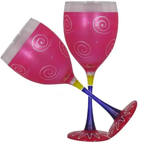 Miniatura 3 de Juego de 2 copas de vino pintadas a mano, colección Peruvian Splendor azul oscuro, cristalería pintada a mano por artistas estadounidenses, copas