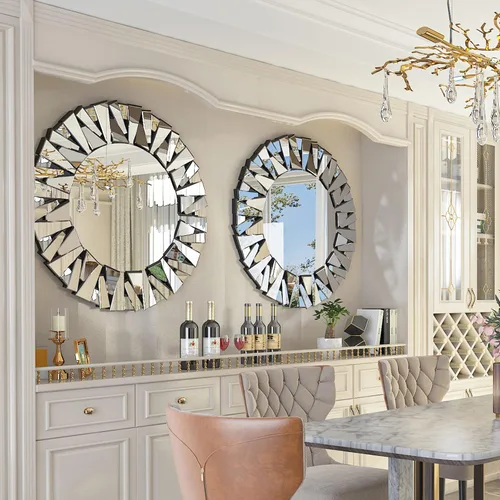 Miniatura 4 de Espejo Decorativo Redondo Plateado: 31.5 in Pared Vanity-Mirror Biselado Elegante espejo de cristal circular para baño con elegantes bordes
