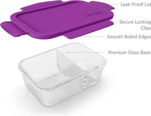 Miniatura 5 de Bentgo® Snack de vidrio – Contenedor de aperitivos estilo Bento, a prueba de fugas, con tapa hermética y diseño dividido de 2 compartimentos, Púrpura