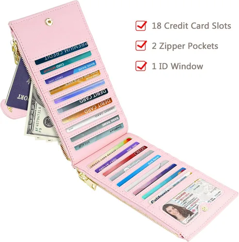 Miniatura 3 de Billetera de gran capacidad con bloqueo RFID para mujer, organizador multitarjetas, billetera plegable para mujer con bolsillo con cremallera