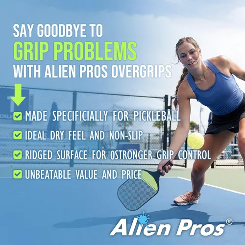 Miniatura 3 de ALIEN PROS Pickleball Overgrip (paquete de 4) con crestas para un mejor control de agarre, cinta de agarre de pickleball precortada y seca al tacto