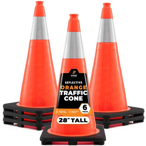 Miniatura 19 de Xpose Safety Conos de tráfico naranjas de 12 pulgadas con collar de 4 pulgadas, paquete de 4 conos de seguridad de plástico PVC multiusos