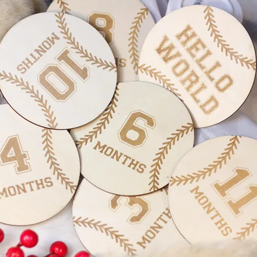 Miniatura 5 de Tarjetas de hitos mensuales para bebés, discos de hitos mensuales de madera, accesorios de fotografía para recién nacidos para documentar el Tarjeta