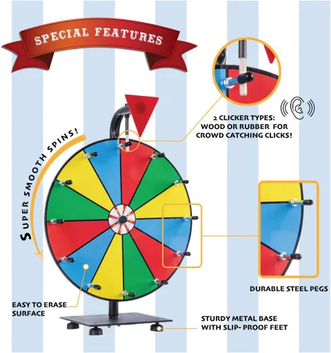 Miniatura 2 de Rueda giratoria de premios de mesa 5 en 1 – Juegos de carnaval de 12 pulgadas rueda giratoria suave para premios, rifas – Juego portátil de borrado
