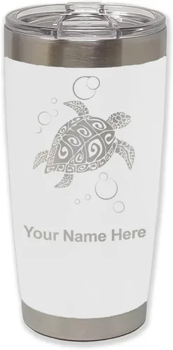 Miniatura 30 de LaserGram Vaso aislado al vacío de 20 onzas, tortuga marina hawaiana, grabado personalizado incluido (negro)