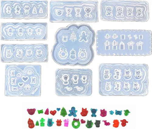 Miniatura 7 de Paquete de 10 moldes de silicona para arte de uñas, moldes decorativos de resina, plantillas de arte de uñas, herramienta de curación principal