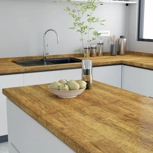 Miniatura 10 de Livelynine Papel de contacto de madera de roble oscuro para encimeras de escritorio, despegar y pegar, envoltura de vinilo de grano de madera