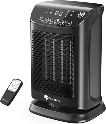 DR.PREPARE Calentador de espacio pequeño de 1500 W para uso en interiores, calentador eléctrico de cerámica PTC portátil con termostato, oscilación,