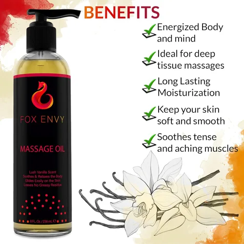 Miniatura 3 de Aceite de masaje corporal: aceite de masaje para terapia de masaje, aceite de masaje premium, aroma de vainilla exuberante con jojoba y coco, aceite