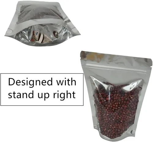 Miniatura 5 de Bolsas resellables de Mylar para almacenamiento de alimentos con parte delantera transparente, bolsas gruesas reutilizables con cierre
