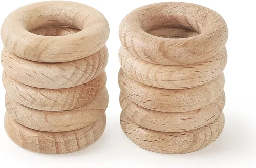 Miniatura 16 de FoDau770 5 anillos de madera de haya natural, anillos de madera maciza sin terminar, círculos de madera resistente, círculos de macramé