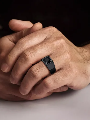 Miniatura 3 de U7 Anillo de joyería de moda de ónix negroazul para hombres y mujeres, anillos de sello cuadrado de acero inoxidable para papá y padre, anillos