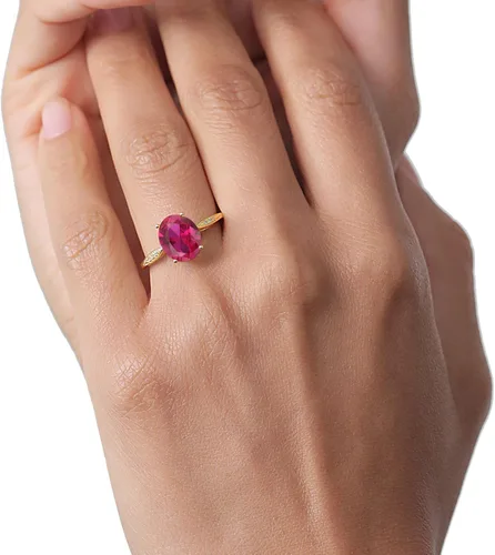 Miniatura 4 de Gem Stone King Anillo de compromiso de oro amarillo de 14 quilates con rubí y diamantes creados para mujer