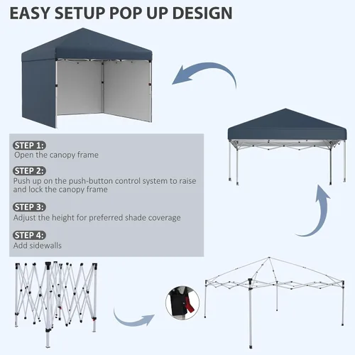 Miniatura 4 de Outsunny Tienda de campaña desplegable de 10 x 10 pies con 3 paredes laterales, bolsas de peso para piernas y bolsa de transporte, altura ajustable