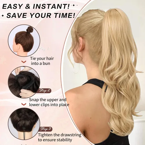 Miniatura 7 de Extensión de cola de caballo rubio, extensión de cola de caballo con cordón de 20 pulgadas para mujeres, extensiones de cabello de cola de caballo