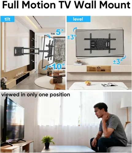 Miniatura 6 de Soporte de pared para TV de brazo largo con extensión de 25.6 pulgadas, soporte de TV de esquina de movimiento completo resistente para pantallas