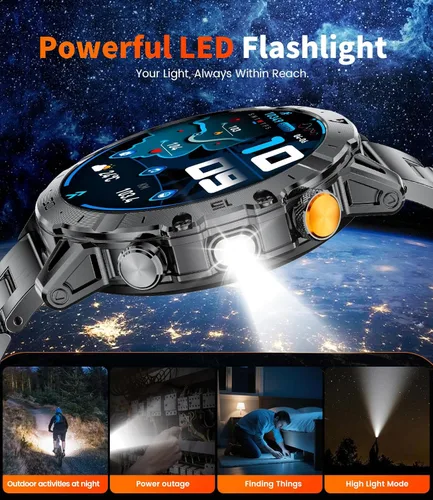 Miniatura 4 de Reloj inteligente militar para hombre, reloj inteligente HD de 1.85 pulgadas, batería grande de 1000 mAh, linterna LED/más de 100 modos deportivos