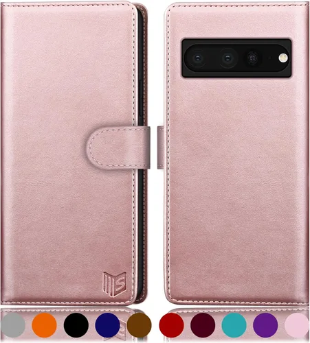 SUANPOT Funda tipo cartera para Google Pixel 7 Pro 5G con bloqueo RFID, tarjetero de crédito, funda protectora de piel sintética con tapa para Oro