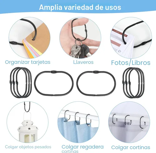 Miniatura 6 de Goowin Anillos de cortina de ducha, 12 Piezas Ganchos para cortina de ducha, anillos de ducha ovalados a presión para cortina, anillos de cortina