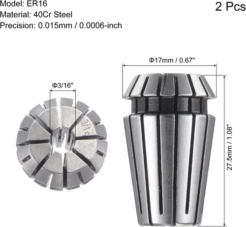 Miniatura 2 de uxcell ER16 Spring Collet, 3/16" Chuck para máquina de grabado CNC Torno Fresado 2pcs