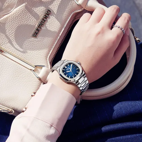 Miniatura 5 de Reloj de pulsera japonés de cuarzo para mujer, con esfera azul, reloj cuadrado para mujer, resistente al agua, relojes analógicos de cristal, correa