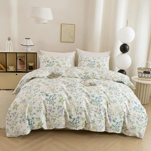 Miniatura 16 de ECOCOTT Juego de funda de edredón floral tamaño Queen, 100% algodón lavado, sensación de lino, 3 piezas, funda de edredón vintage con cierre