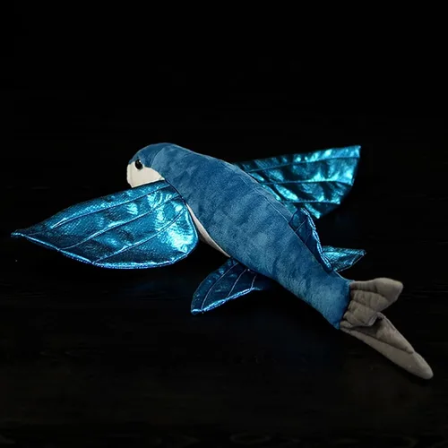 Animales de peluche realistas de pez volador, simulación de 18.5 pulgadas, juguete de peluche de pez volador realista azul, modelo de criaturas