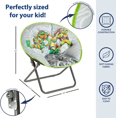 Miniatura 3 de Nickelodeon Teenage Mutant Ninja Turtles Silla Platillo, Silla Plegable para Niños de 23" con Marco de Metal, Diseño Mutant Mayhem, Edades 3+