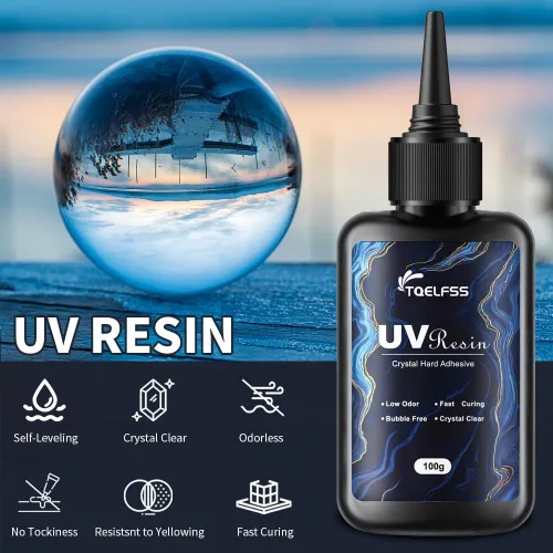 Miniatura 2 de 300g de resina UV, transparente cristalina, resina epoxi de curado UV duro, fórmula mejorada, inodora, kit de pegamento activado por energía solar
