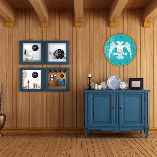 Miniatura 6 de The Geeky Days Reloj de pared de cuarzo silencioso de 12 pulgadas, selyúcida con diseño de águila de doble cabeza, diseño de impresión acrílica