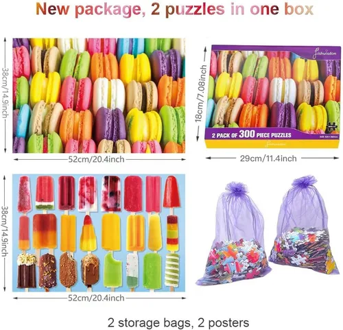 Miniatura 5 de Rompecabezas de 300 piezas, paletas y macarons para adultos, adolescentes y niños, idea de regalo feliz (paquete de 2) (Popsicle+Macaron)