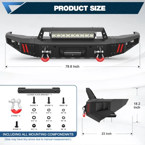 Miniatura 3 de Parachoques delantero Tundra para Tundra 2014-2021, parachoques de acero inoxidable texturizado negro con placa de grúa, barra de luz larga de 144W
