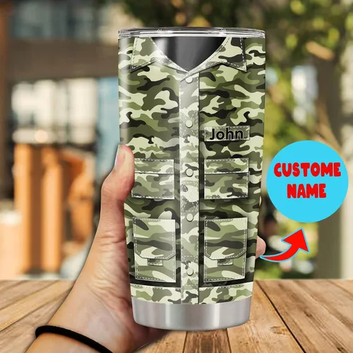 Miniatura 3 de Dorris Vaso de café personalizado del ejército con tapa, vasos aislados al vacío de veteranos estadounidenses, taza aislada de acero inoxidable