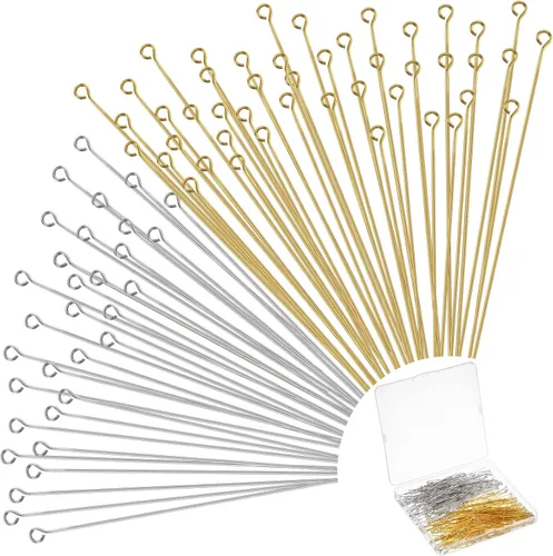 Sureio 500 alfileres de ojo de 2 pulgadas y 1.969 in para fabricación de joyas, aretes de bricolaje, suministros de fabricación de joyas para Oro y