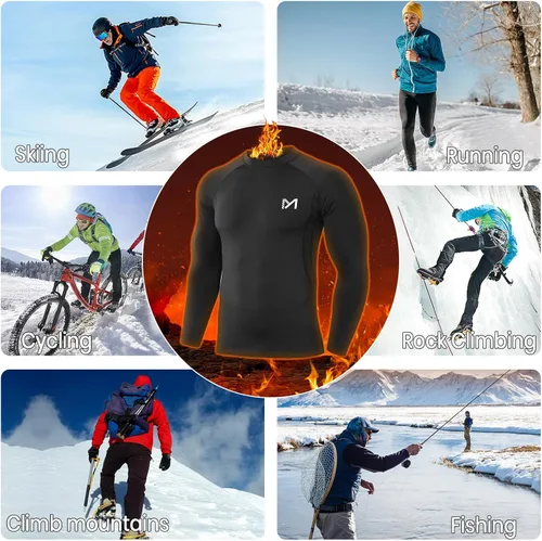 Miniatura 19 de MEETWEE Paquete de 4/5 camisas de compresión térmica para hombre, manga larga, forro polar, capa base, equipo de entrenamiento de invierno