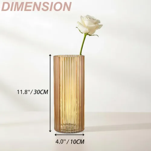 Miniatura 5 de Jarrón de vidrio ámbar para flores, jarrones de vidrio acanalados, jarrones altos de vidrio para tulipanes, jarrón de vidrio moderno para sala
