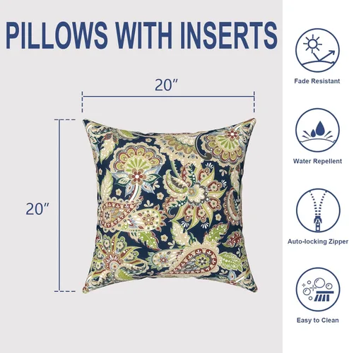 Miniatura 325 de Juego de 2 almohadas para exteriores de 16 x 16 pulgadas, repelentes al agua con interiores, para muebles de patio, hogar, jardín, geometría bohemia