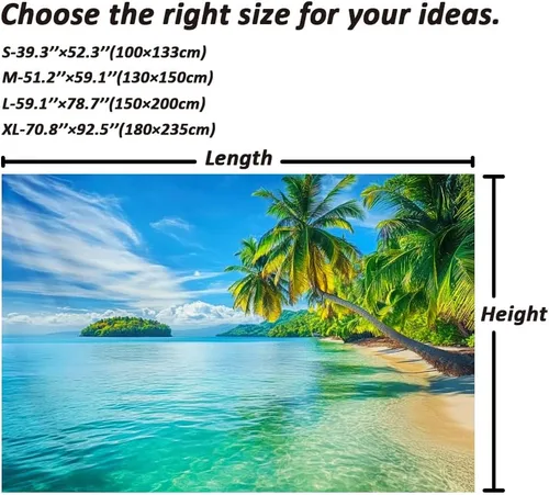 Miniatura 6 de Serborlur Tapiz para colgar en la pared con fondo de playa azul y mar, tapiz de pared tropical paraíso palmera, arte de pared, tapiz bohemio