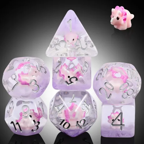 Miniatura 16 de Juego de dados de conejo DND, DNDND 7 dados poliédricos de resina con bolsa de terciopelo para juegos de rol D&D Dungeons and Dragons