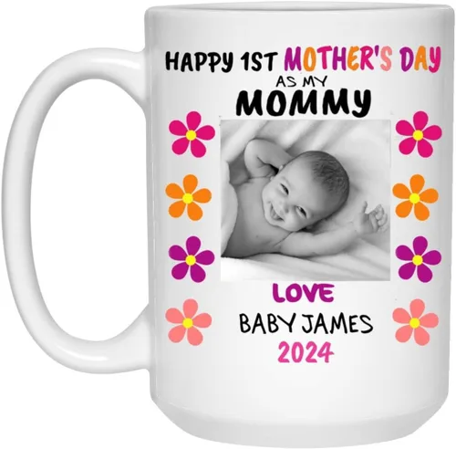 Taza personalizada para mamá de primera vez, feliz día de la madre, regalo para la nueva mamá, regalo personalizado para el día de la madre (15oz)