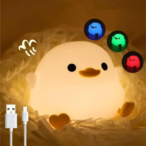 IFTHFOUR DoDo - Luz nocturna de pato, lámpara LED de silicona regulable para guardería, lámpara recargable con sensor táctil USB-C, luz RGB y blanca