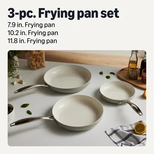 Miniatura 2 de Amazon Basics Utensilios de cocina antiadherentes de cerámica, juego de 3 piezas, compatible con todas las placas de inducción, apto para Gris lino